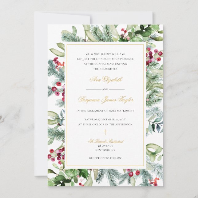 Invitación a la Boda Católica Invierno Ava con RSV (Anverso)