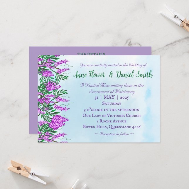 Invitación a la boda católica Jacaranda Sky Blue (Anverso/Reverso In Situ)