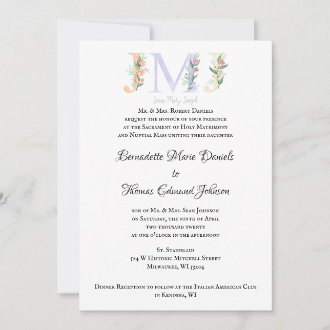 Invitación a la boda católica JMJ (Anverso)
