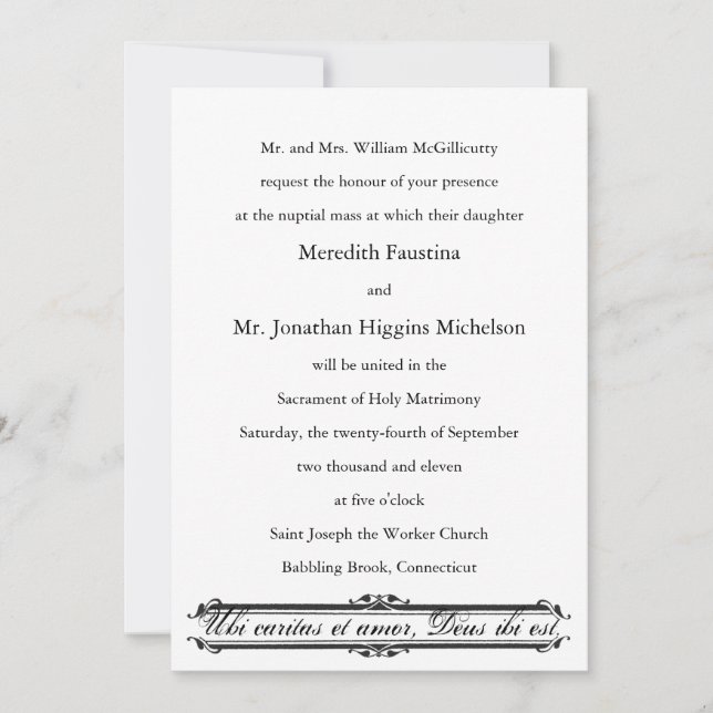 Invitación a la boda católica Ubi Caritas y Amor (Anverso)