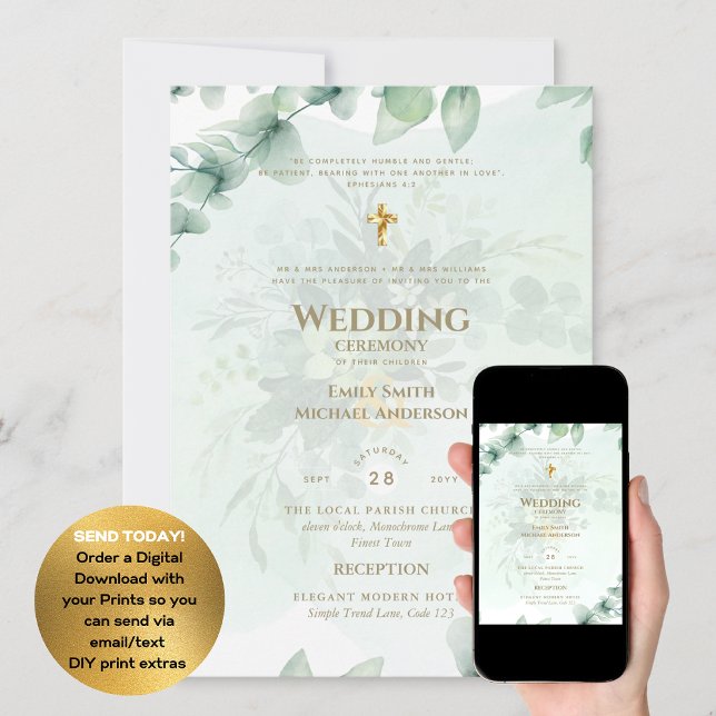 Invitación a la boda católica Verdor Botánico (Subido por el creador)