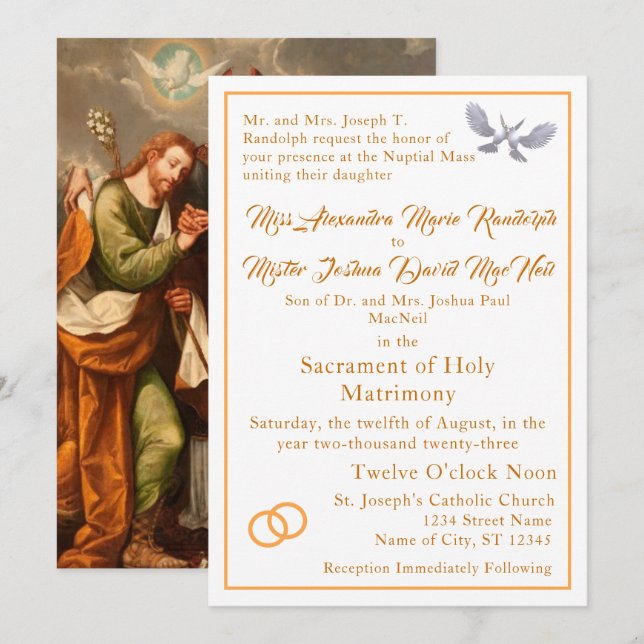 Invitación a la boda católica vintage (Anverso / Reverso)