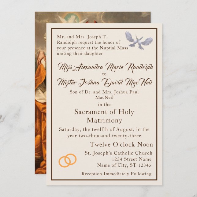 Invitación a la boda católica vintage (Anverso / Reverso)