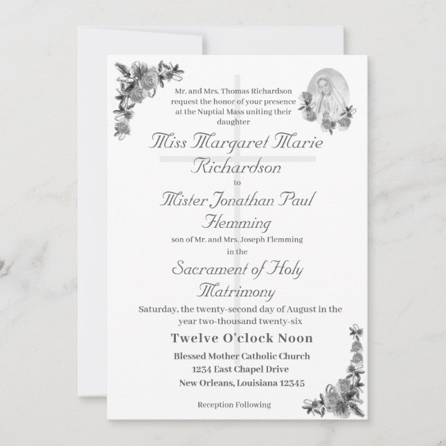 Invitación a la boda católica Virgin Mary (Anverso)