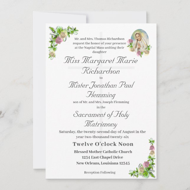 Invitación a la boda católica Virgin Mary (Anverso)