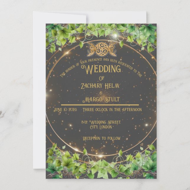 Invitación a la Boda Celeste Botánica Sparkle Gold (Anverso)
