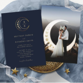 Invitación a la boda celestial azul de la luna de