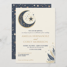 Invitación a la Boda Celestial Azul y Oro