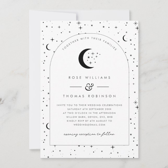 Invitación a la boda celestial con arco (Anverso)