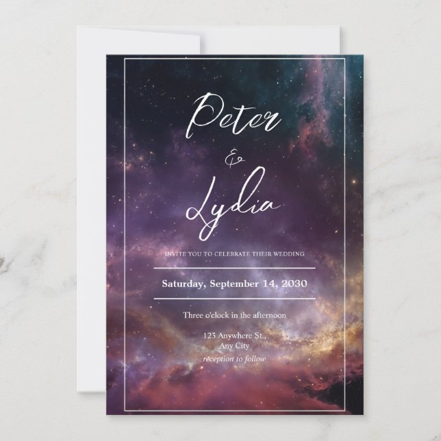 Invitación a la boda celestial de galaxia (Anverso)