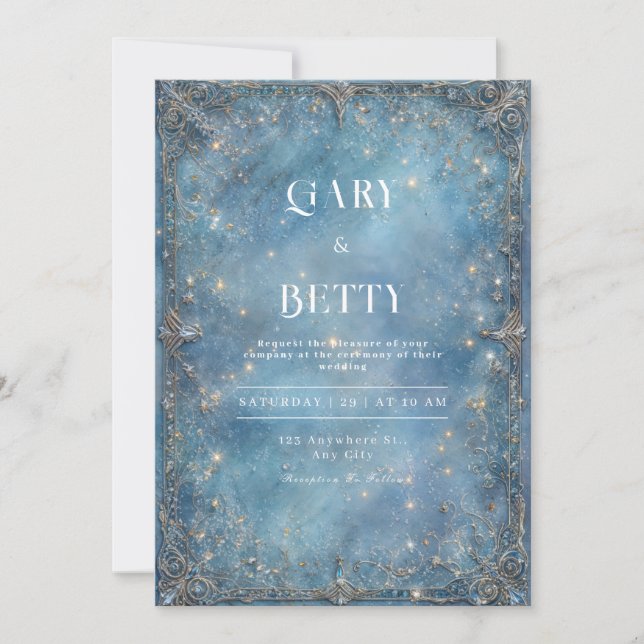 Invitación a la boda Celestial de hielo azul Stard (Anverso)