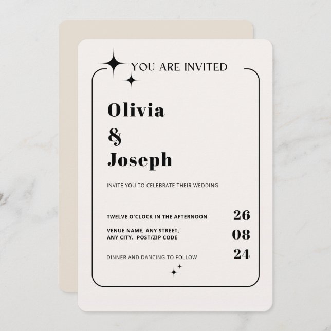 Invitación a la Boda Celestial de Marfil de OLIVIA (Anverso / Reverso)