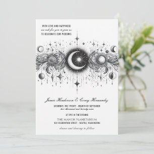Invitación a la boda celestial en blanco y negro