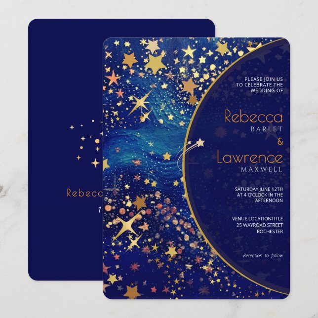 Invitación a la boda celestial estrellada por la n (Anverso / Reverso)