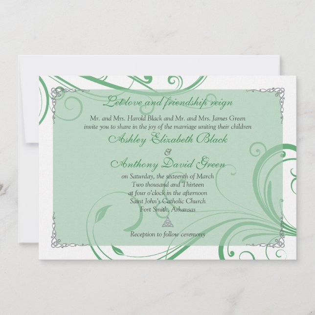 Invitación a la boda celta blanca verde irlandesa (Anverso)