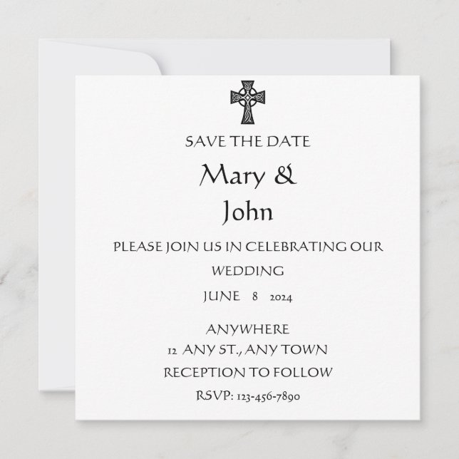 Invitación a la boda celta blanca y negra (Anverso)