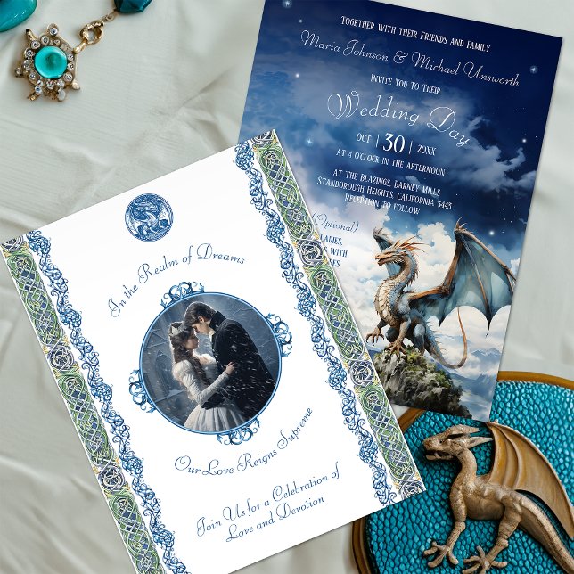 Invitación a la boda celta de Blue Dragon RSVP (Subido por el creador)