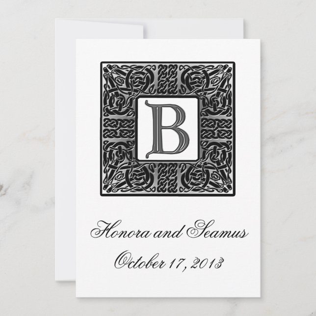 Invitación a la Boda Celta Monogramada de Plata (Anverso)