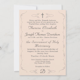 Invitación a la boda champagne-rosada católica