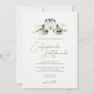 Invitación a la boda - Chateau francés en acuarela