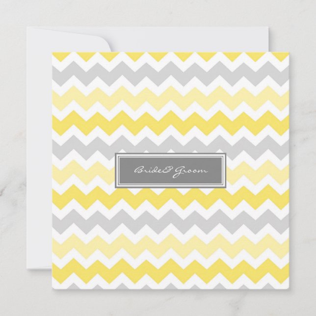 Invitación a la boda Chevron amarillo gris (Anverso)