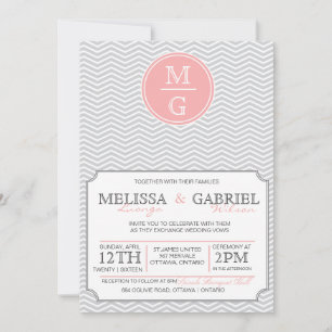 Invitación a la boda Chevron moderna rosa
