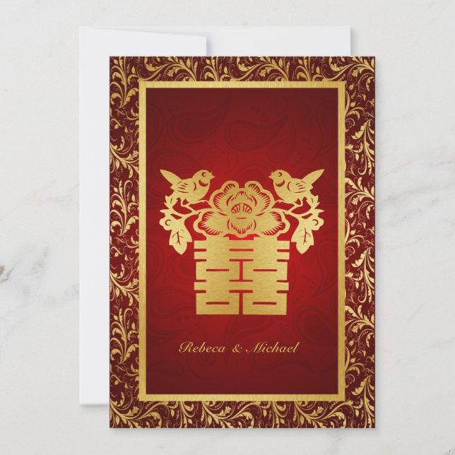 Invitación a la boda china de doble felicidad (Anverso)