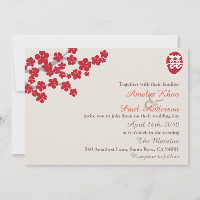 Invitación a la boda china de doble felicidad (Anverso)