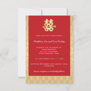 Invitación a la boda china de doble felicidad roja