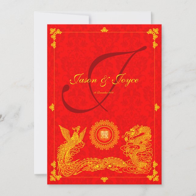 Invitación a la boda china del clásico dragón foen (Anverso)