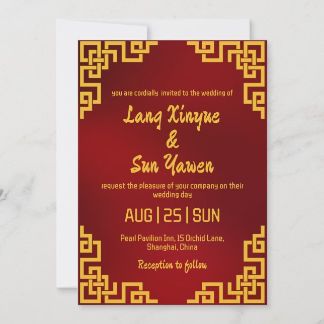 invitación a la boda china moderna de oro (Anverso)