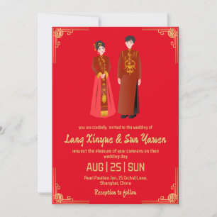 invitación a la boda china moderna de oro