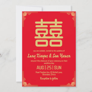 invitación a la boda china moderna de oro
