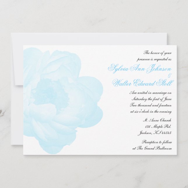 Invitación a la boda clásica Blue Peony (Anverso)