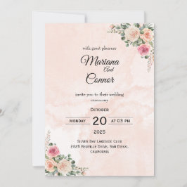 Invitación a la boda clásica con flores de crema r
