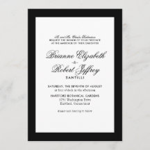 Invitación a la boda clásica de borde blanco y neg