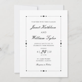 Invitación a la boda clásica de estilo Art Deco de