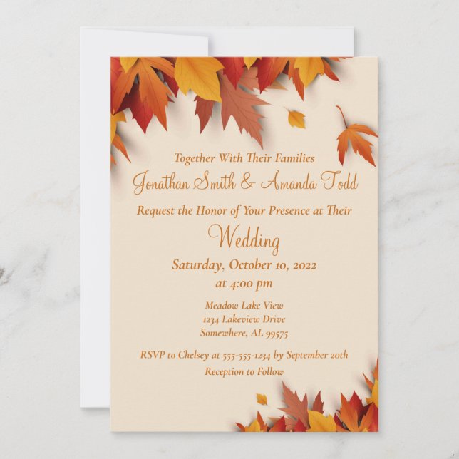 Invitación a la boda clásica de la hoja de otoño (Anverso)