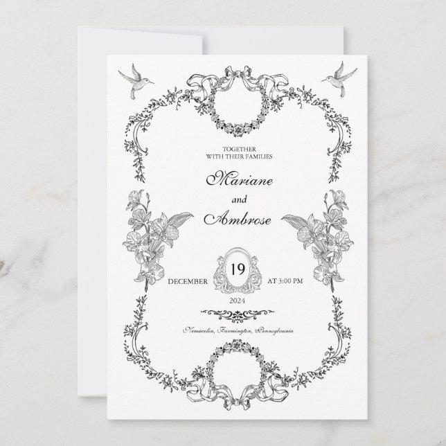 Invitación a la boda clásica de marco vintage (Anverso)