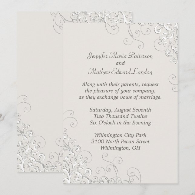 Invitación a la boda clásica de marfil y blanco de (Anverso / Reverso)