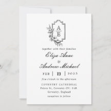 Invitación a la boda clásica de monograma negro de