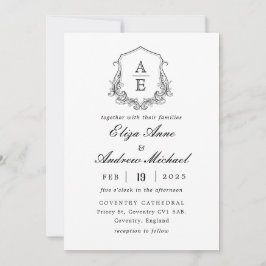 Invitación a la boda clásica de monograma negro de