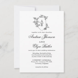 Invitación a la boda clásica de monograma negro de