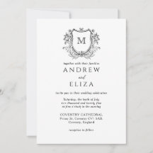 Invitación a la boda clásica de monograma negro de