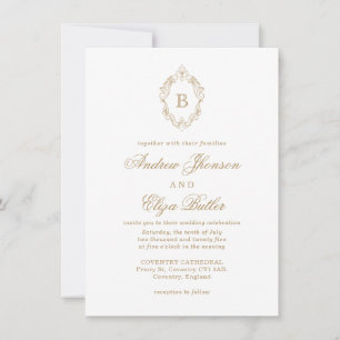 Invitación a la boda clásica de oro en oro