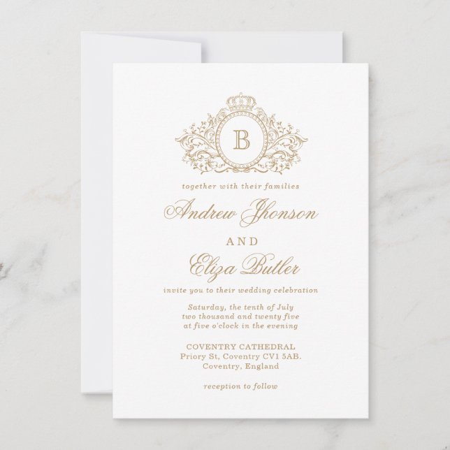 Invitación a la boda clásica de oro en oro (Anverso)