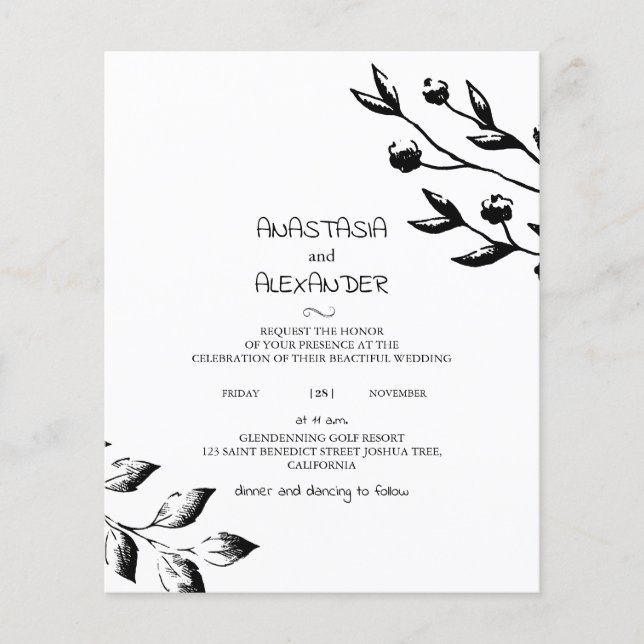 Invitación a la boda clásica de presupuesto. Flyer (Frente)