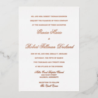 Invitación a la boda clásica de Relieve metalizado