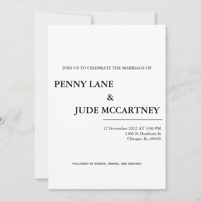 Invitación a la boda clásica elegante (Anverso)