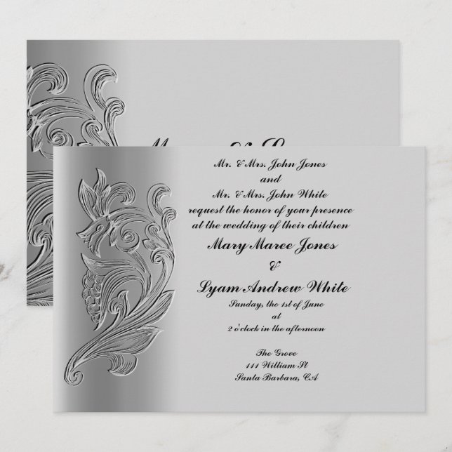Invitación a la boda clásica Grabado en relieve (Anverso / Reverso)